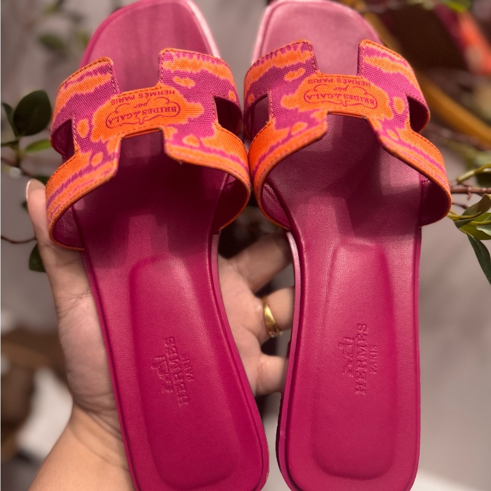 Hermes Pink and Orange Sandals Luxurious Slide Design